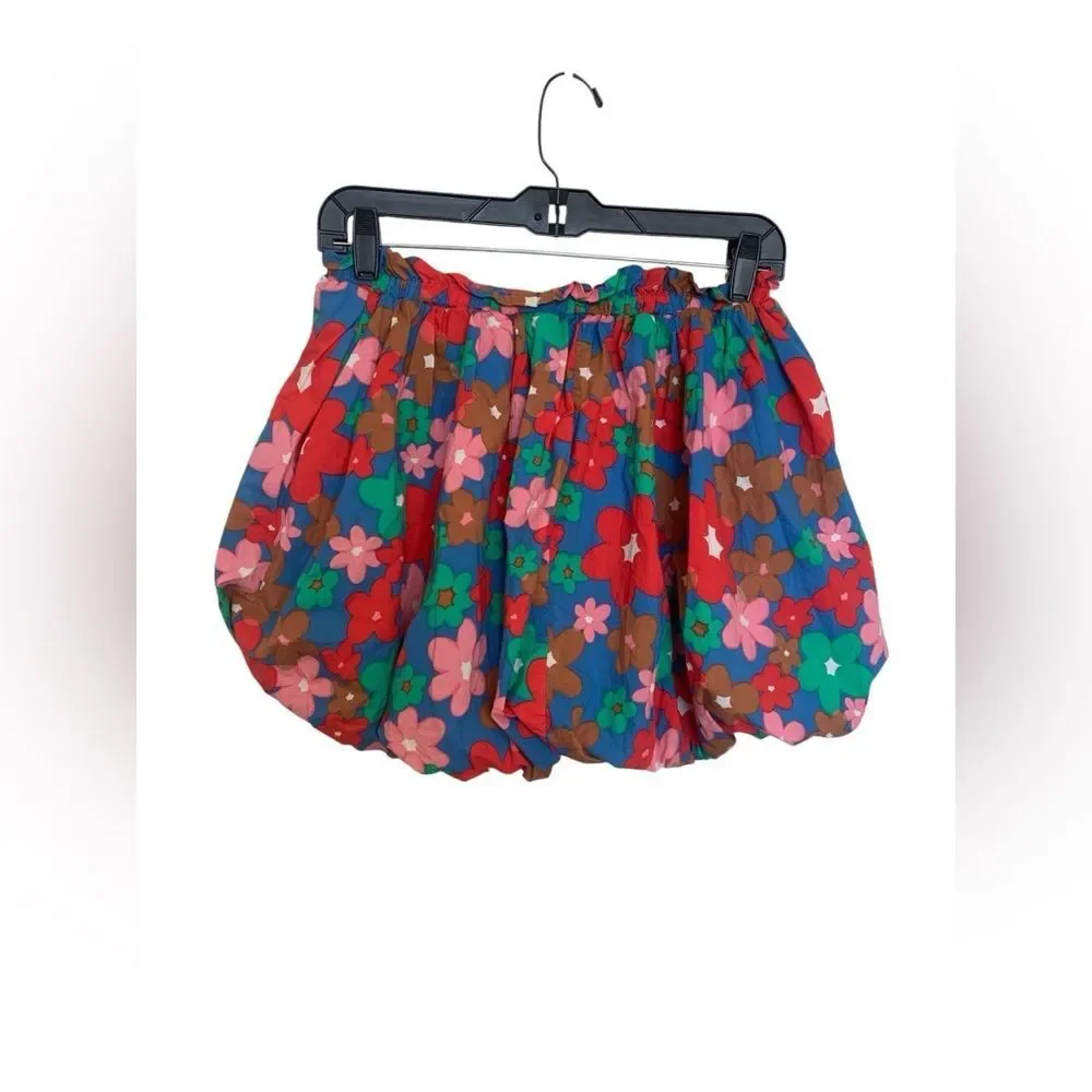 Entro Boho Spring Floral Multicolor Festival Bubble Hem Puff Cotton Skirt Sz S